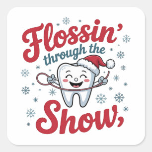 Flossing durch den Schnee Lustiges Xmas Weihnachte Quadratischer Aufkleber