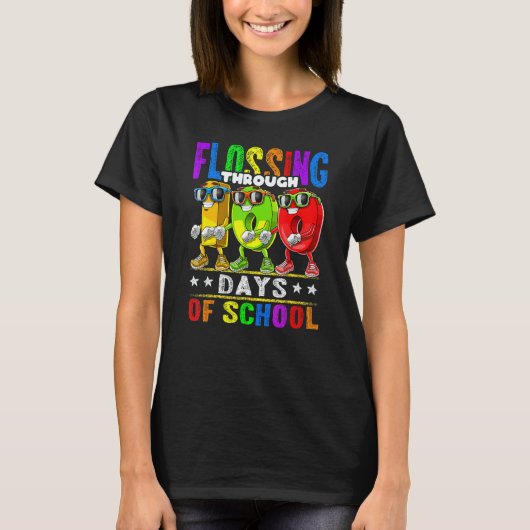 Flossing Through 100 Days Of School 100th Day Scho T-Shirt (Vorderseite)