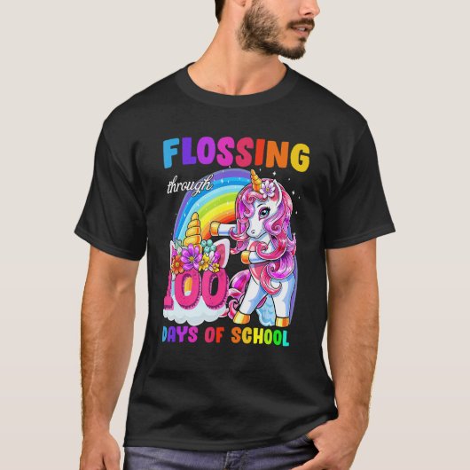 Flossing Through 100 Days Of School Flossing Unico T-Shirt (Vorderseite)
