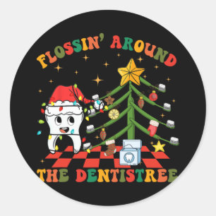 Flossrund um den Zahnarzt Funny Xmas Dental H Runder Aufkleber