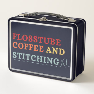 Flosstube Kaffee und Sticken - Cross-Stickerin Metall Brotdose
