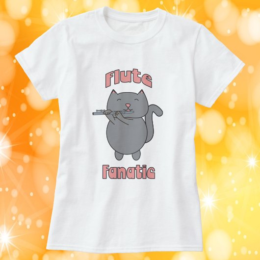 Flöten-Fanatiker Graue Katze Rosa T-Shirt