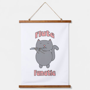 Flöten-Fanatiker Graue Katze Rosa Wandteppich Mit Holzrahmen