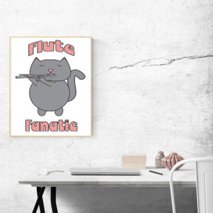 Flöten-Fanatiker Rosa Graue Katze Lustig Poster