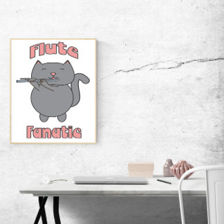 Flöten-Fanatiker Rosa Graue Katze Lustig Poster