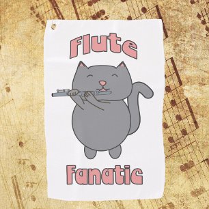 Flöten-Fanatikerin Musikalische Graue Katze Rosa Golfhandtuch