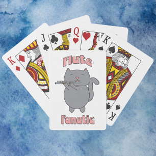 Flöten-Fanatikerin Rosa Graue Katze Spielkarten
