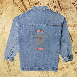 Flötenfanatiker Graue Katze Pink Jeansjacke