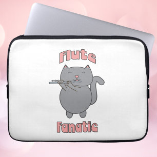 Flötenfanatiker Graue Katze Pink Laptopschutzhülle