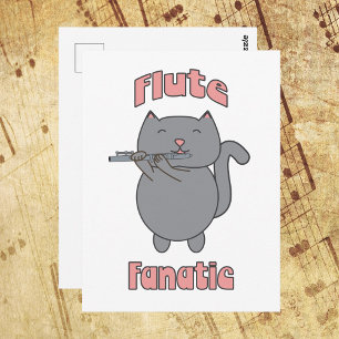 Flötenfanatiker Graue Katze Rosa  Postkarte