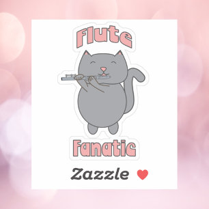 Flötenfanatikerin Rosa Graue Katze Aufkleber