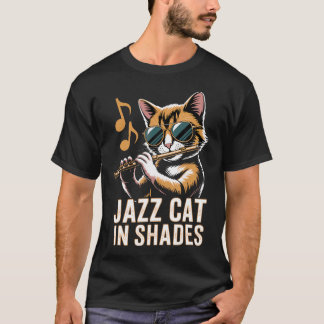 Flötenspielende Jazz-Katze mit Sonnenbrille beim S T-Shirt