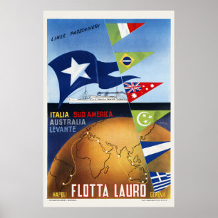 Flotta Lauro Napoli Genova Italien Vintage Poster
