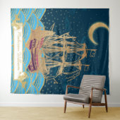 Flotte unter dem Mondlicht mit kleinen Walen Wandteppich (Beispiel (Horizontal))