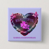 Flourescent Herz-Quadrat-Knopf Button (Vorderseite)