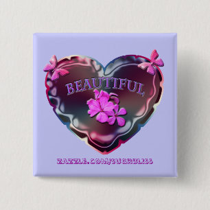 Flourescent Herz-Quadrat-Knopf Button