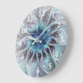 Flourish Abstract Modern Fractal Flower With Blue Große Wanduhr (Winkel)
