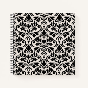 Flourish Damask 2-Wege großes Muster Schwarz + Cre Notizblock