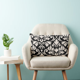 Flourish Damask Art I Creme auf Schwarz Lendenkissen