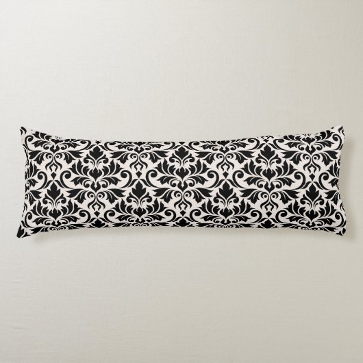Flourish Damask Big Pattern Black on Cream Seitenschläferkissen (Vorderseite)