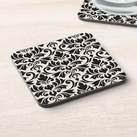 Flourish Damask Lg Pattern Black on Cream Getränkeuntersetzer (Linke Seite)