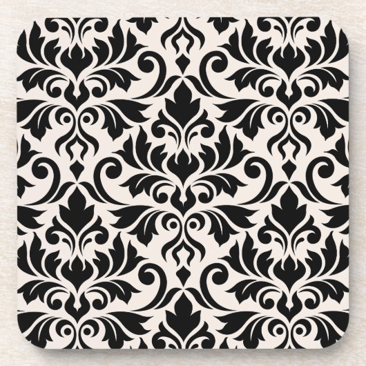 Flourish Damask Lg Pattern Black on Cream Getränkeuntersetzer (Vorderseite)