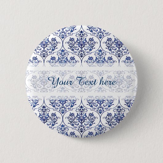 Flourish Damask Muster - blau Button (Vorderseite)