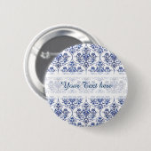 Flourish Damask Muster - blau Button (Vorne & Hinten)