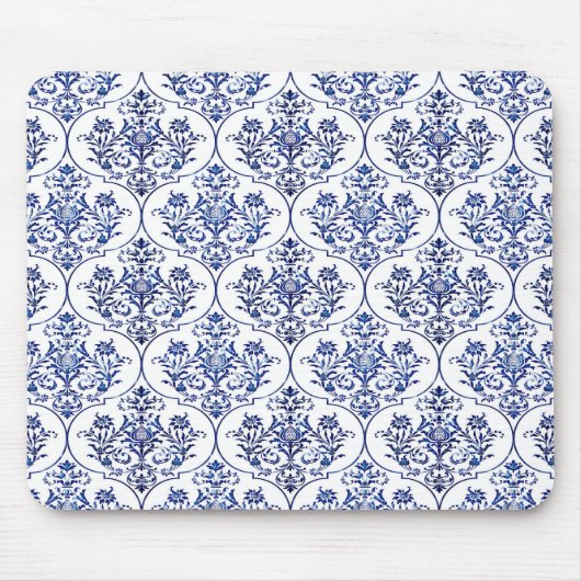 Flourish Damask Muster - blau Mousepad (Vorne)
