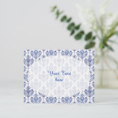 Flourish Damask Muster - blau Postkarte (Stehend Vorderseite)