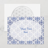 Flourish Damask Muster - blau Postkarte (Vorne/Hinten)
