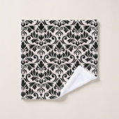 Flourish Damask Pattern Black on Cream Badhandtuch Set (Waschlappen)