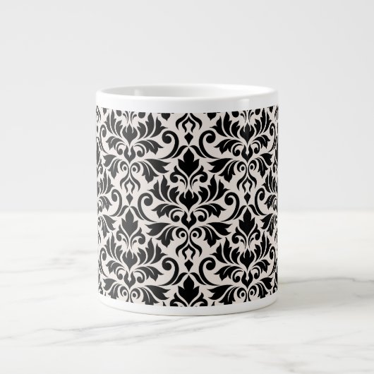 Flourish Damask Pattern Black on Cream Jumbo-Tasse (Vorderseite)