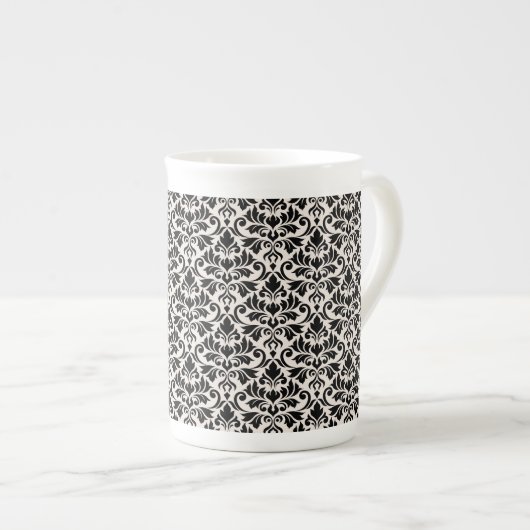 Flourish Damask Pattern Black on Cream Porzellantasse (Vorderseite Rechts)