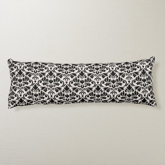 Flourish Damask Pattern Black on Cream Seitenschläferkissen (Rückseite)