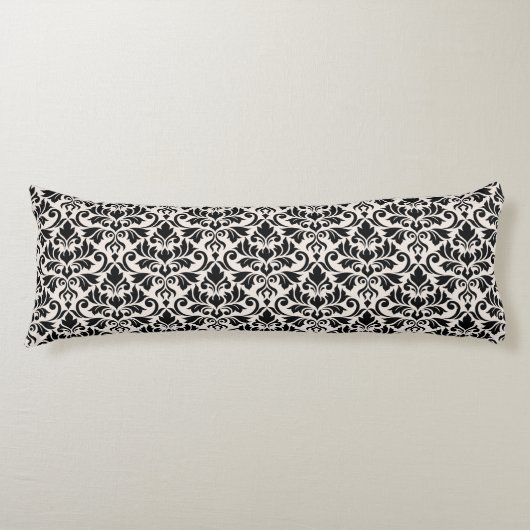 Flourish Damask Pattern Black on Cream Seitenschläferkissen (Vorderseite)