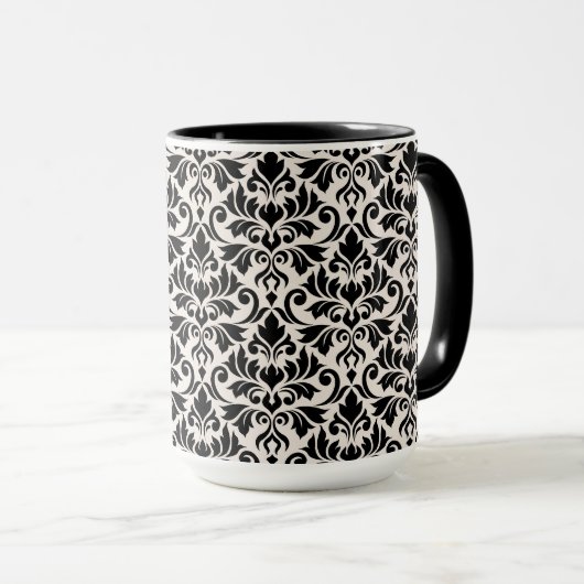 Flourish Damask Pattern Black on Cream Tasse (VorderseiteRechts)