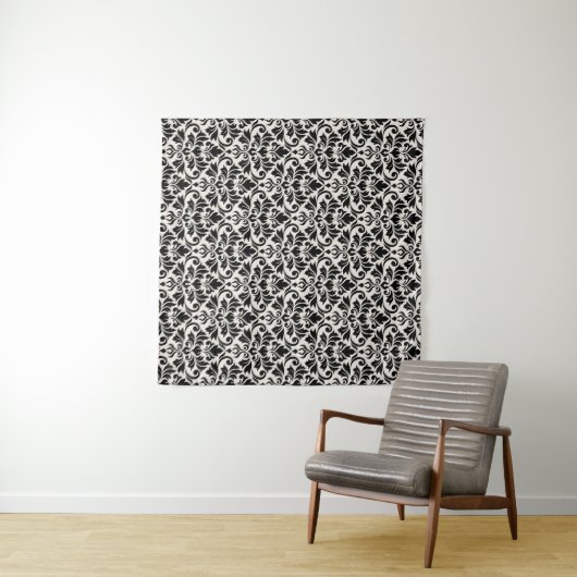 Flourish Damask Pattern Black on Cream Wandteppich (Beispiel (Horizontal))