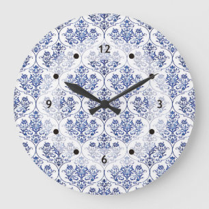 Flourish Damask Pattern - blue Große Wanduhr