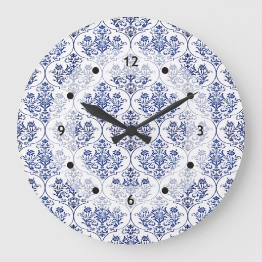 Flourish Damask Pattern - blue Große Wanduhr (Vorderseite)