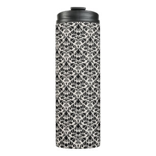 Flourish Damask Rpt Muster Schwarz auf Creme Thermosbecher