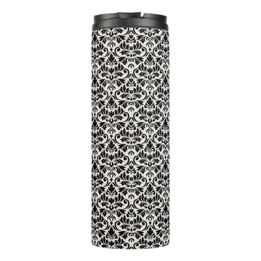 Flourish Damask Rpt Pattern Black on Cream Thermosbecher (Rückseite)
