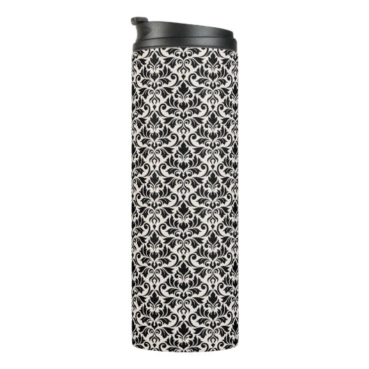 Flourish Damask Rpt Pattern Black on Cream Thermosbecher (Nach rechts gedreht)