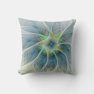 Flourish Fantasy Modern Blue Green Fractal Flower Kissen
