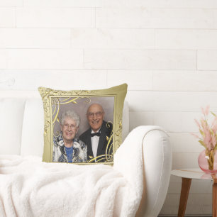 Flourish Gold 50. Hochzeitsjubiläumsfoto Kissen