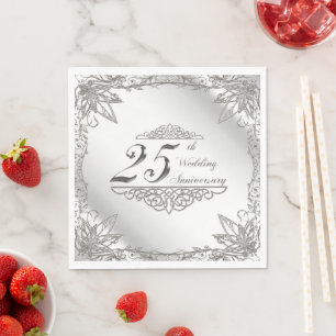 Flourish Silver 25. Hochzeitsjubiläum Servietten