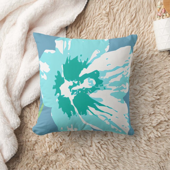Flow Bloom Aqua Aquamarin Kissen (Decke)