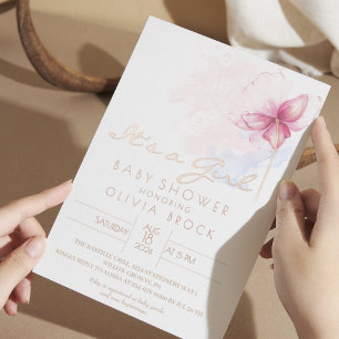 Flow Gold Foil Moderne Girl Baby Dusche Einladung