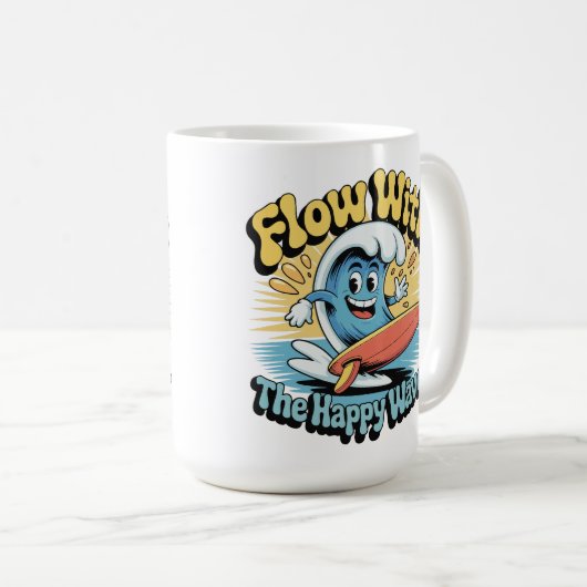 Flow With The Happy Waves Retro Surf Mug Kaffeetasse (VorderseiteRechts)
