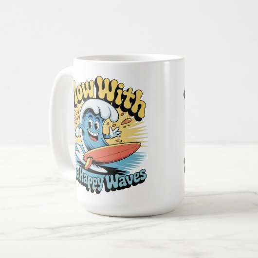 Flow With The Happy Waves Retro Surf Mug Kaffeetasse (Vorderseite Links)